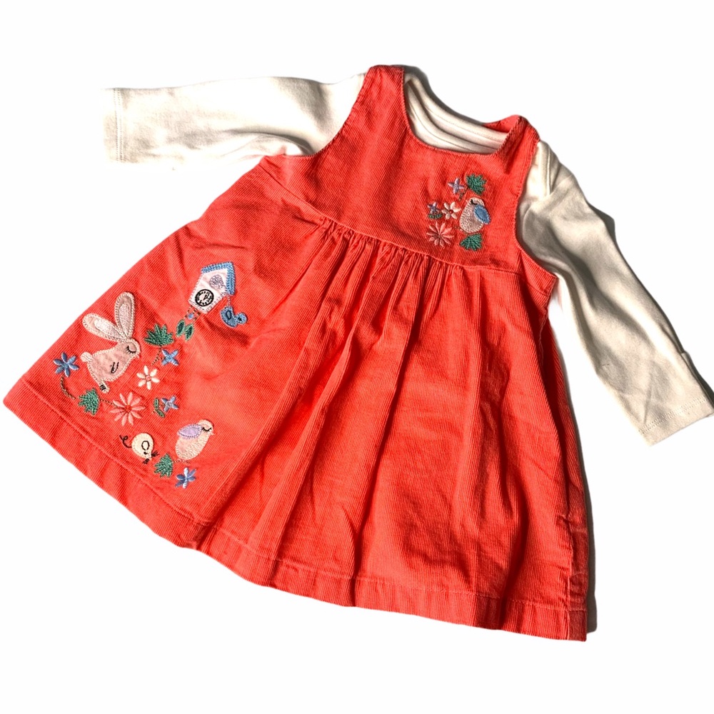 M&S 1M coral/red white dress attached onesie NWT